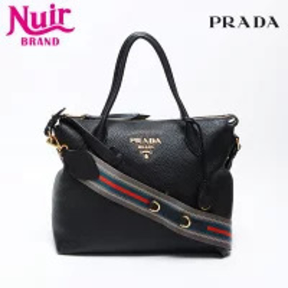 Prada Logo Leather Shoulder Bag Black